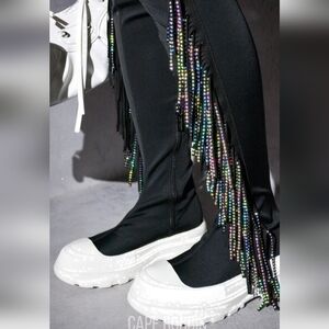 Cape Robbin Black Over the Knee Boots with Multicolor Fringe